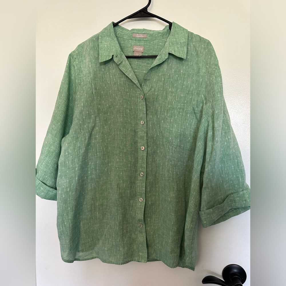 Chicos 100% linen button down Boise size 3.5